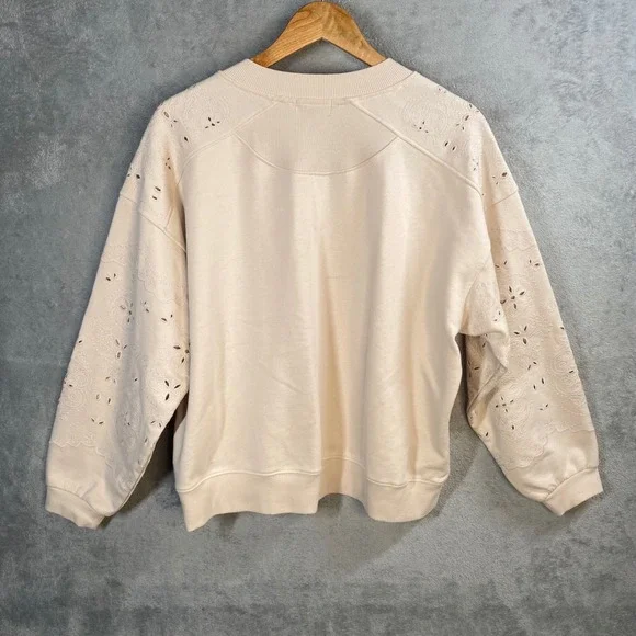 Democracy Eyelet Embroidered Sweatshirt Womens XL Boho Chic Cottagecore - Picture 2 of 6